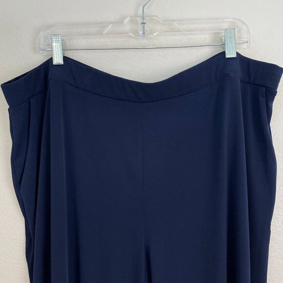Susan Graver Womens Plus 2XP Navy Wide Leg Pants Pull On Stretch Pockets - Picture 2 of 10